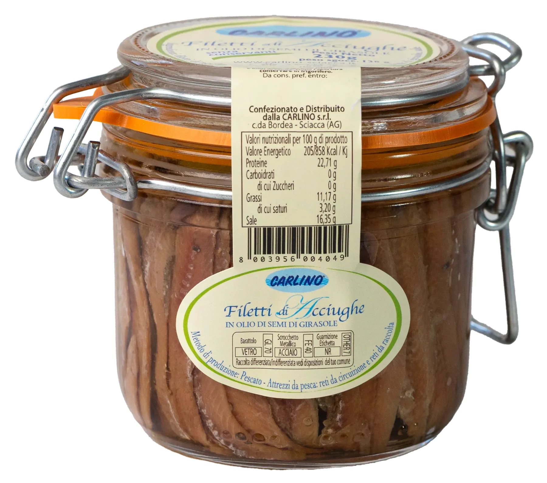 Filetti di acciughe 230 g, Carlino