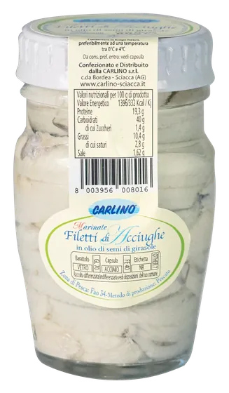 Filetti di acciughe marinate con olio di girasole 80 g, Carlino