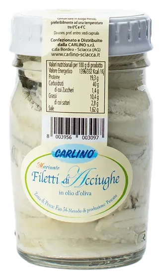 Filetti di acciughe marinate con olio di oliva 80 g, Carlino