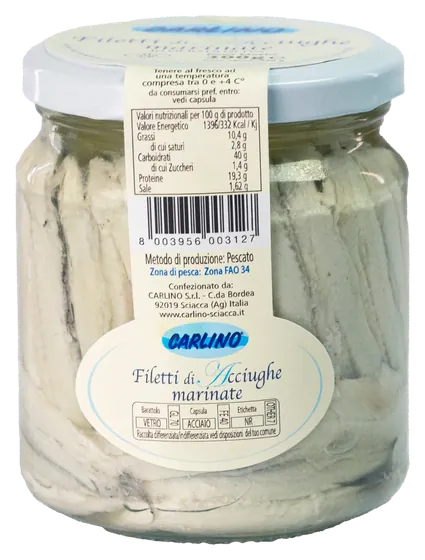 Filetti di acciughe marinate con olio di girasole 300 g, Carlino