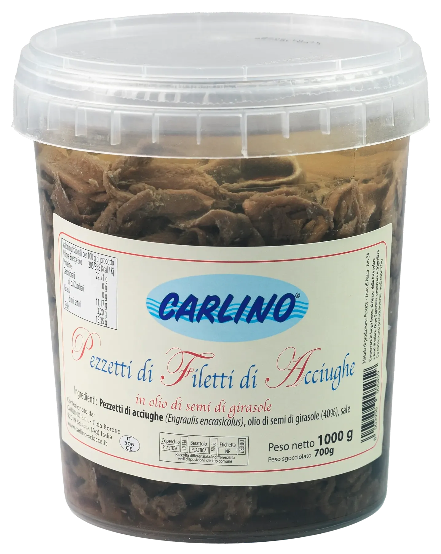 Pezzetti di filetti di acciughe 1000 g, Carlino