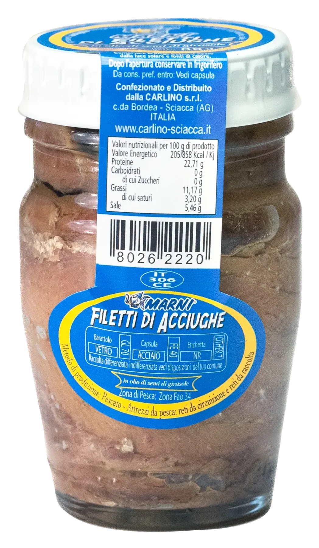 Filetti di acciughe in olio di girasole 80 g, Marni