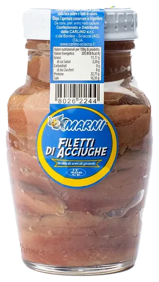 Anchovy fillets in sunflower oil 160 g, Marni