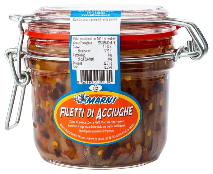 Anchovy fillets with chilli 230 g, Marni