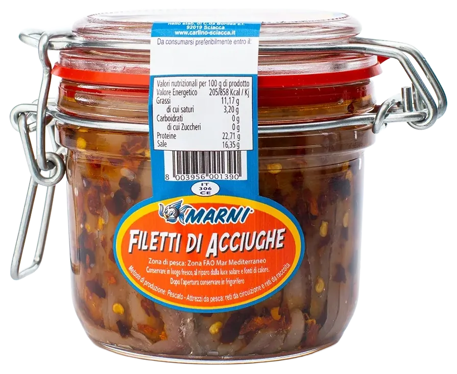 Filetti di acciughe con peperoncino 230 g, Marni