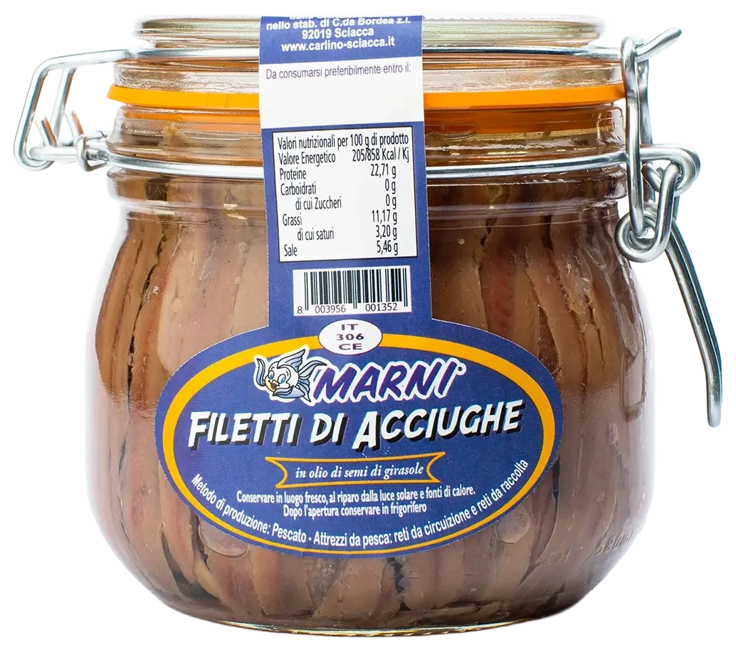 Filetti di acciughe in olio di girasole 580 g, Marni
