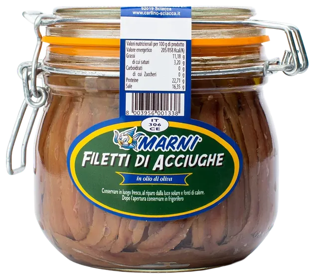 Anchovy fillets in olive oil 580 g, Marni